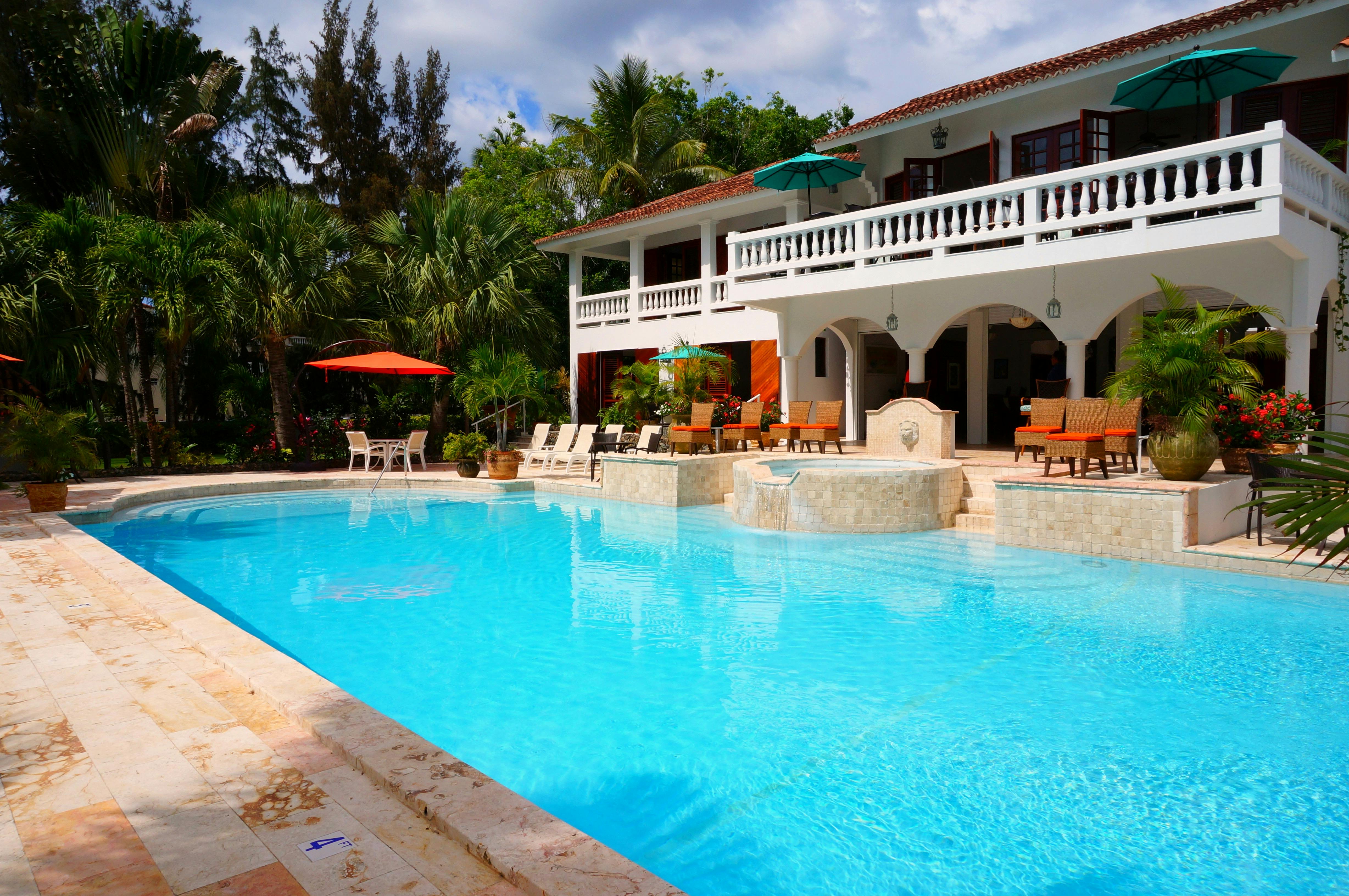 Relaxing residential pool water on a clear day